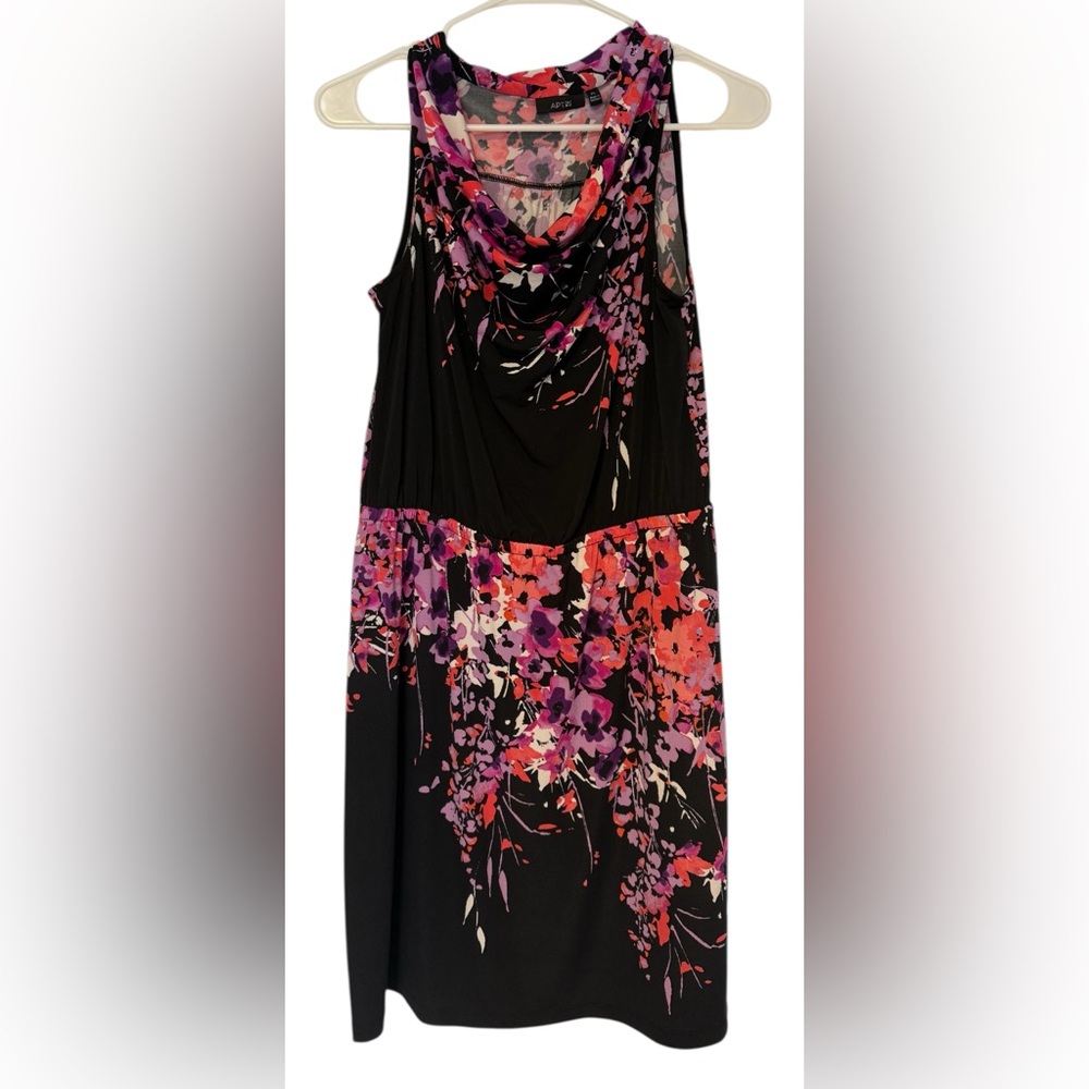 Apt 9 Sleeveless Cowl Neck Floral Black and Pink Dress szPL